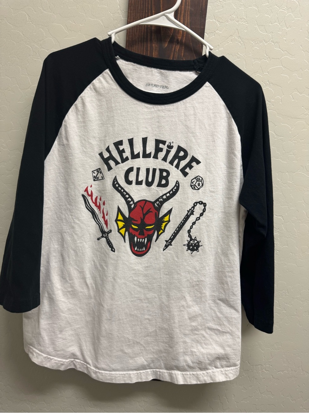 Sport-Tek Hellfire Club Raglan Tee - Black & White with Red Accent